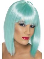 Pruik Glam neon aqua blauw