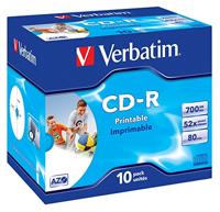 Verbatim CD-R Recordable Disk Inkjet Printable Cased 52x Speed 80min 700Mb Ref 43325 [Pack 10]
