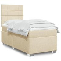 vidaXL Boxspring met matras stof crèmekleurig 90x190 cm, boxspring, ledikant, bedframe, bed, boxspring bed, bedbodem, seniorenbed, senioren bed