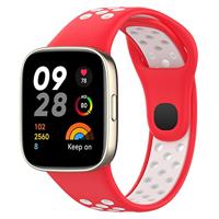 By Qubix - Siliconen sportband - Rood met wit - Compatible met Xiaomi Redmi Watch 3 - Compatible Xiaomi bandje