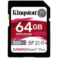 Kingston Technology 64GB Canvas React Plus SDHC UHS-II 300R/260W U3 V90 voor Full HD/4K/8K - thumbnail