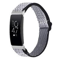 By Qubix - Compatible met Fitbit Inspire 2 Elastische solo loop nylon bandje - Zwart/wit - Compatible fitbit bandje