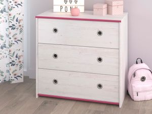 Commode SMOOKIE 3 lades witte pijnboom/roze