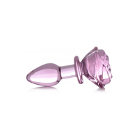 XR Brands Pink Rose - Glass Butt Plug - Small - thumbnail