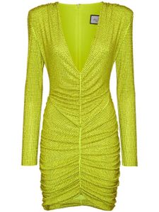 Philipp Plein rhinestone-embellished ruched mini dress - Jaune