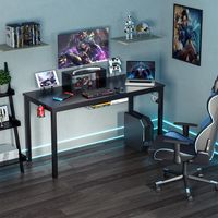 140 cm Gaming Bureau met Monitorplank Tablet Bord Hoofdtelefoon Haak Opslagmand Zwart - thumbnail