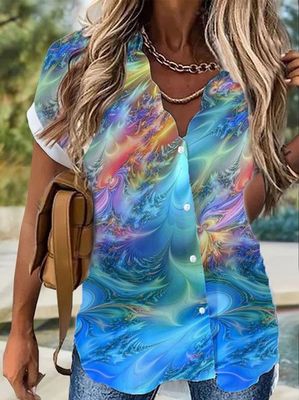 V Neck Loose Casual Ombre Blouse