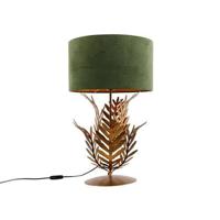 QAZQA Vintage tafellamp goud 33 cm met velours kap groen 35 cm - - thumbnail