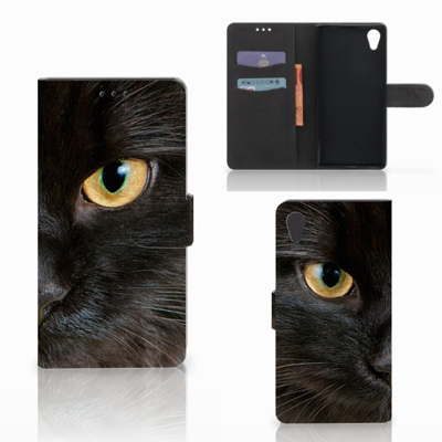 Sony Xperia XA1 Plus Telefoonhoesje met Pasjes Zwarte Kat