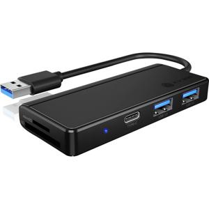 ICY BOX IB-HUB1423CR-UC3, ext. USB 3.0 HUB mit Kartenleser, USB-A zu 2x USB-A, 1x USB-C, USB 3.2 Gen 1-hub 2 + 1 poorten Zwart