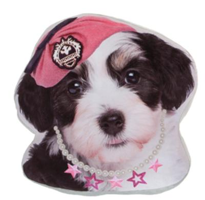 Kamparo kussen hondenkop roze muts 37 cm zwart/wit