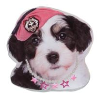 Kamparo kussen hondenkop roze muts 37 cm zwart/wit