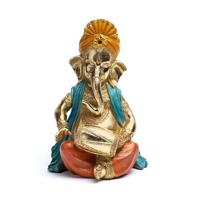 Ganesha beeld van fijn gekleurd polyresin - drie verschillende modellen die citarre, trompet of drum spelen. - beschermer wetenschap kunst muziek poëzie dans cm. 25 x 20 cm (trommel)