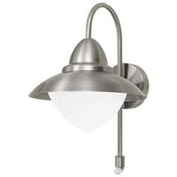EGLO Buitenverlichting Wandlamp Sidney, 1-pits buitenlamp, sensorwandlamp van roestvrij staal, glas: wit, opaal mat, kleur: zilver, fitting: E27, incl. bewegingsmelder, IP44