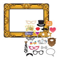 Foto prop set met frame - verjaardag/birthday party - 21-delig - photo booth accessoires - thumbnail