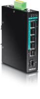 TRENDnet TI-PG541i Industrial Gigabit Poe + Switch 6-poorts Layer 2 DIN Rail, 4 x 802.3at Gigabit PoE + poorten, 1x Gigabit SFP-poort, 1x Gigabit SFP-slot, 120W prestatiebudget