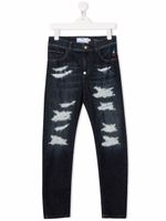 Philipp Plein Junior jean slim à effet usé - Bleu - thumbnail