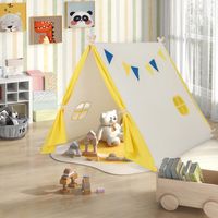 Kinderspeeltent Driehoekige Kindertent met Massief Houten Frame Katoenen Canvas Tent voor Binnen en Buiten Kasteelspeeltent voor Kinderen - thumbnail