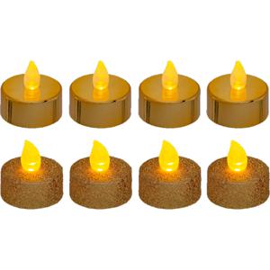 LED theelichtjes/waxinelichtjes - 8x stuks - goud glitter en glans