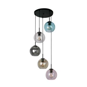 Searchlight 5-lichts hanglamp Mardi Gras II met meerdere kleuren glas 94005-5BK