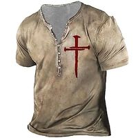 Voor heren T-shirt Henley-shirt Vintage overhemd Vintage Ontwerper Basic Overhemd Tempelierskruis Kruis Korte mouw Overhemd Zwart Khaki Grijs Buiten Dagelijks Sport Henley Zomer Kleding 3D-afdrukken Lightinthebox