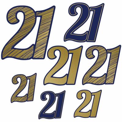 Decoratie cijfers 21 jaar donkerblauw met goud