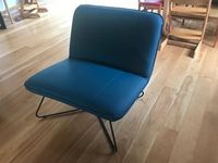 Leren fauteuil zonder armleuning met kruisframe - blauw leer - Echt leer, Industrieel, ontdek de vele Leersoorten en Kleuren bij ShopX