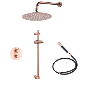 Saniclear Copper Pro inbouw regendouche 30cm rond met wandarm en glijstang geborsteld koper