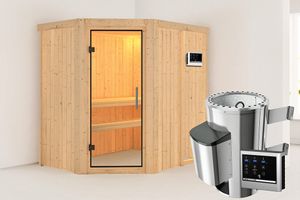 Karibu | Saja Sauna | Helderglas Deur | Biokachel 3,6 kW Externe Bediening