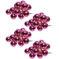 40x Fuchsia roze mini kerststukjes insteek kerstballetjes 2 cm van glas   - - thumbnail