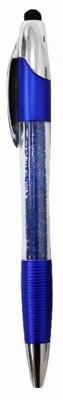 Verhaak balpen 2 in 1 glitter led 14 cm blauw