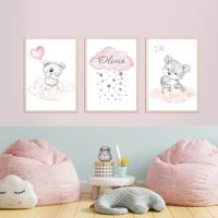 Posters - Beer in de wolken / Roze / Gepersonaliseerd / Set van 3