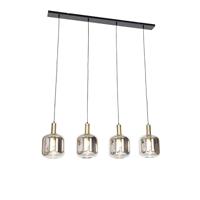 QAZQA - Design Smart hanglamp zwart met smoke glas 4-lichts incl. Wifi A60 - Zuzanna | Dimmer | Dimbaar | Woonkamer | Slaapkamer | Keuken - Glas Langwerpig - E27 Geschikt voor LED - Max. 4 x 4.9 Watt
