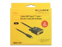 Delock 85321 Kabel USB Type-C male > DVI 24+1 male (DP Alt Mode) 4K 30 Hz 2 m zwart - thumbnail