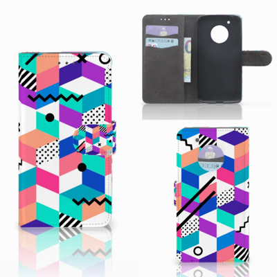 Motorola Moto G5 Plus Book Case Blokken Kleurrijk Motorola Moto G5 Plus Book Case Blokken Kleurrijk