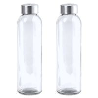 2x Stuks glazen waterfles/drinkfles transparant met Rvs dop 500 ml - thumbnail