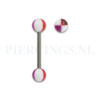 Tongpiercing acryl geblokt rood wit paars 6 mm