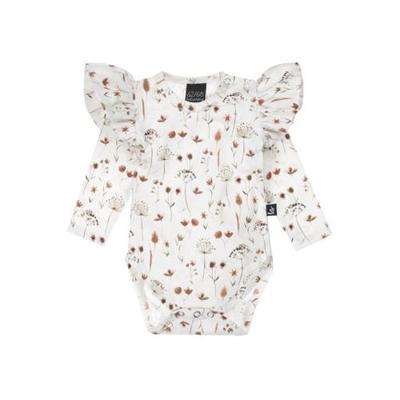 Babystyling romper met lange mouween en ruches wit/bruin Babystyling romper met lange mouween en ruches wit/bruin