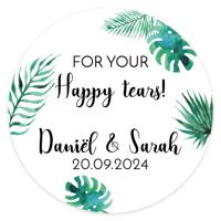 Etiket rond 35mm happy tears Tropische bladeren