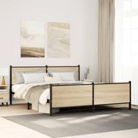 vidaXL Bedframe hoofd- en voeteneinde metaal sonoma eiken 193x203 cm, tweepersoonsbed, bedombouw, logeerbed, bed, ledikant, bed frame