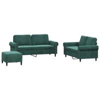 vidaXL 3-delige Loungeset met kussens fluweel donkergroen, fauteuil, bank, zitbank, 2-zitsbank, sofa, fauteuil stoel, 2 zits bank, twee zits bank