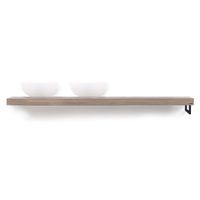 Looox Wooden Base Shelf solo R 200 cm, eiken old grey, handdoekhouders rechts mat zwart