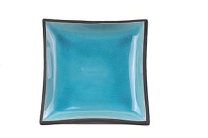 Zwart/Turquois Vierkant Bord - Glassy Turquoise - 22 x 22cm