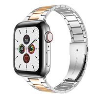 By Qubix - Stalen schakelband - Zilver met champagne goud - Compatible met Apple watch 44mm / 45mm / 46mm / 49mm - Compatible Apple watch bandjes