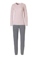 By Louise By Louise Dames Pyjama Set Lang Katoen Roze / Grijs