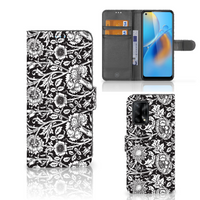 OPPO A74 4G Hoesje Black Flowers - thumbnail