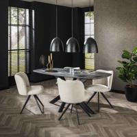 LifestyleFurn Eettafel Toria Deens ovaal, Marmerlook - 3D zwart bruin