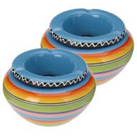 2x stuks kleurrijke asbak blauw 14 cm - thumbnail