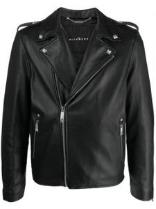 John Richmond veste de moto Mililo en cuir à logo - Noir