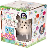 Grafix schilder je eigen kaarsenhouder Uil keramiek wit 4-delig